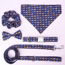 Dackel-Design, personalisiertes Hundehalsband- und Leinenset mit Fliege, kostenlose Gravur Name und Telefonnummer für Hunde/Katzen