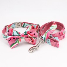 Wassermelone Design, personalisiertes Hundehalsband- und Leinenset mit Fliege, kostenlose Gravur Name und Telefonnummer für Hunde/Katzen